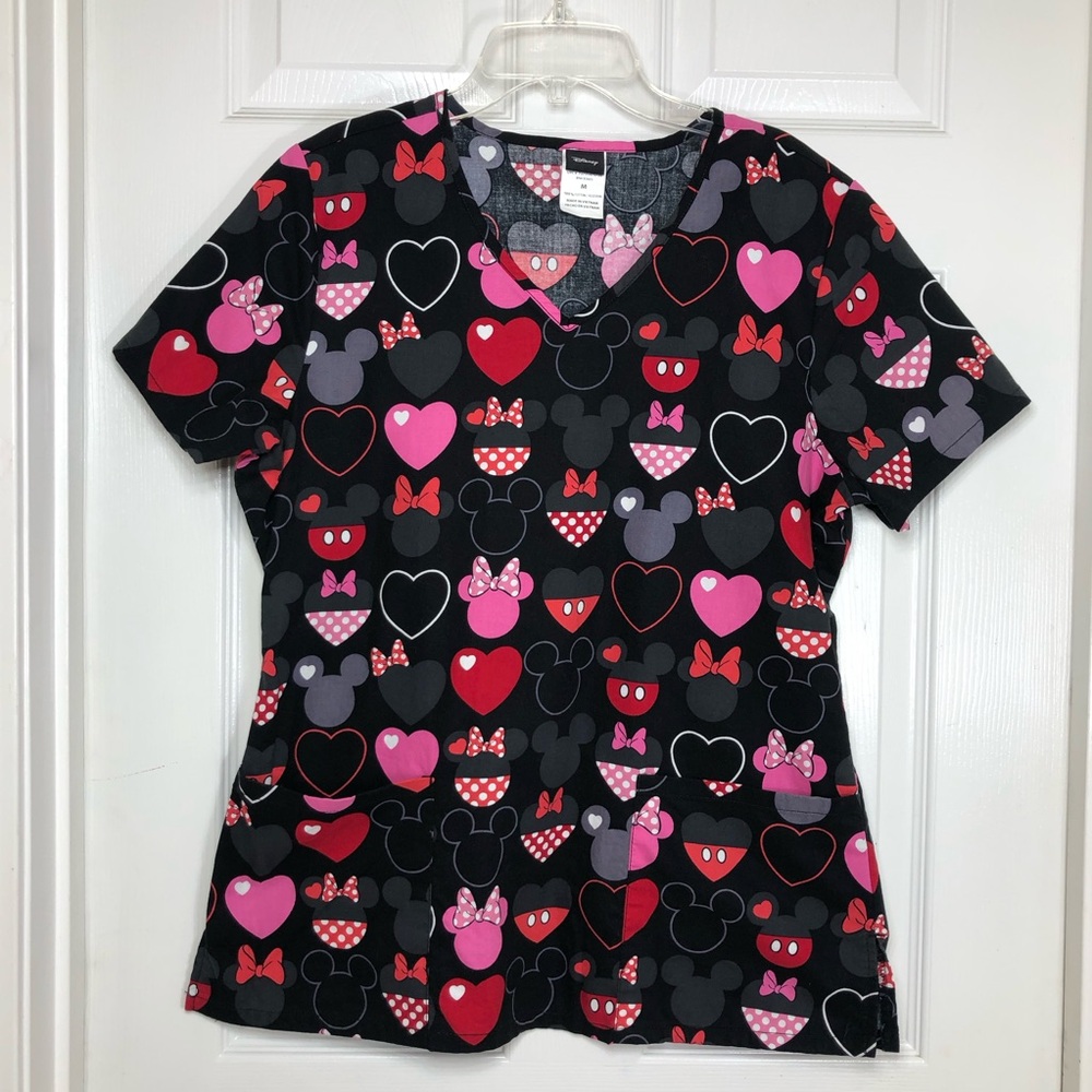 Disney Mickey Frozen Tinker Bell Bundle Of 3 Disney Scrubs Tops With Pockets M - Picture 2 of 16